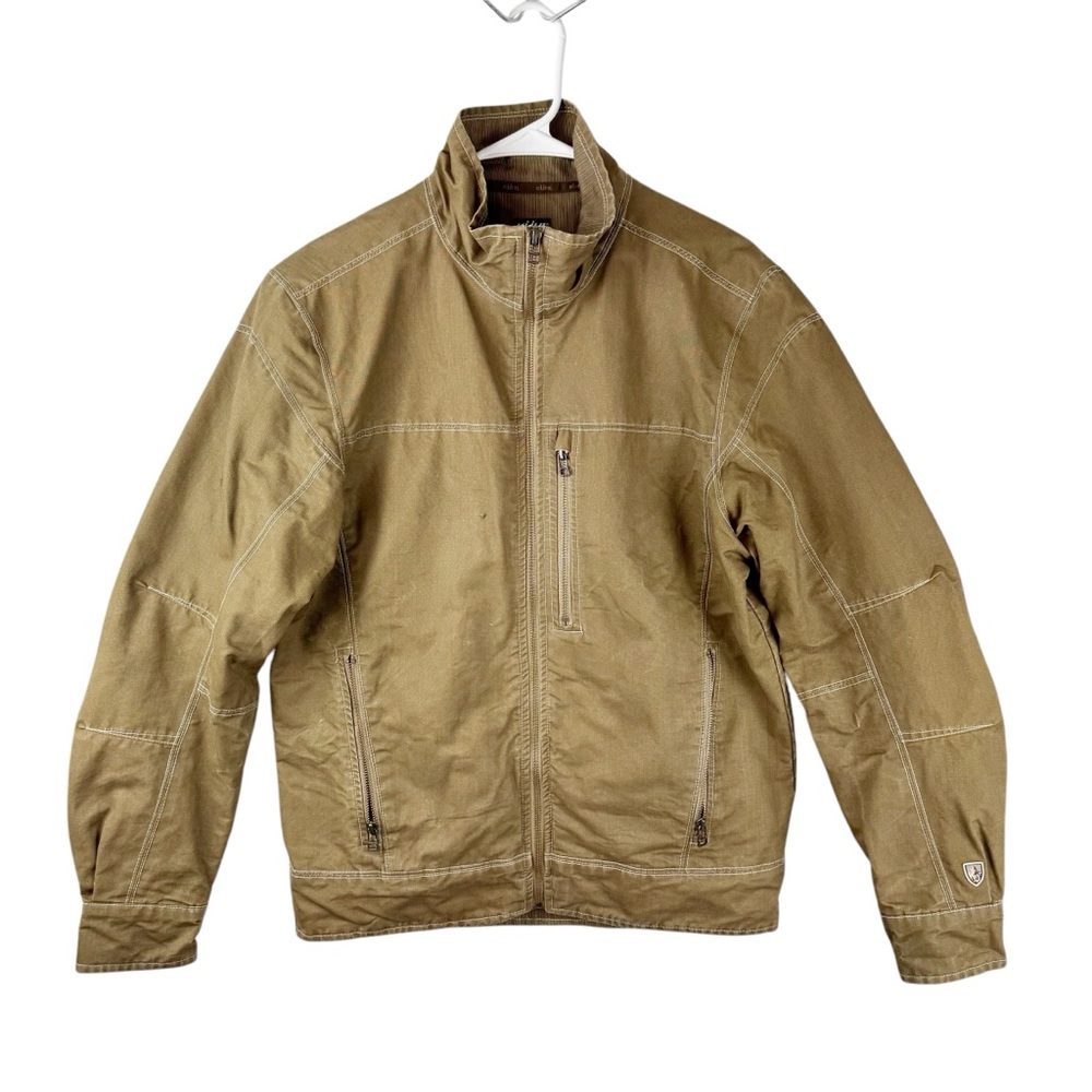 Kuhl Mens Tan Burr Military Field Jacket with Stand-Up Collar Gorpcore